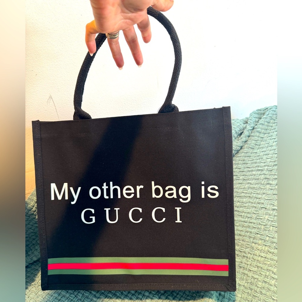 Black Canvas Tote with Funny Graphic Print 😅😬😂❤️‎ - Picture 4 of 5